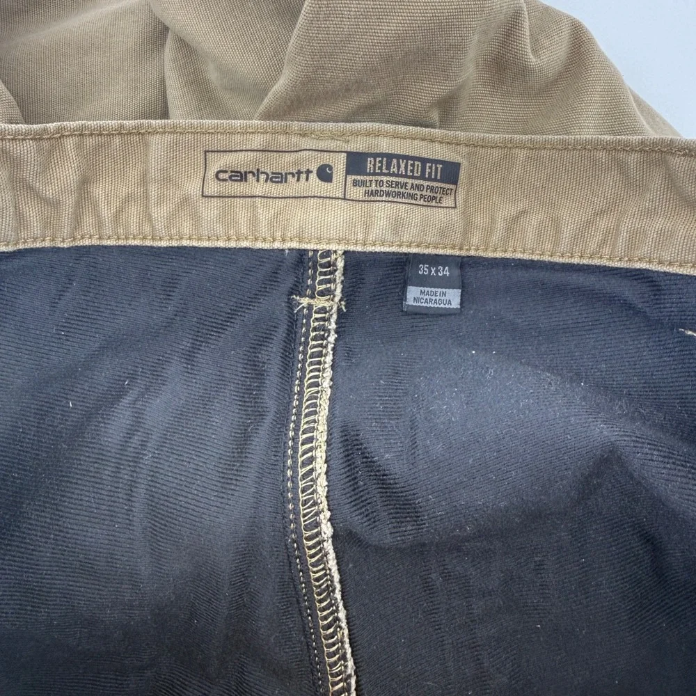 Carhartt Rugged Flex Relaxed Fit Knit Lined Canvas Utility Work Pants Tan 35x34 - Picture 2 of 11